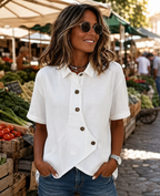 Frida | Blusa camisera de mezcla de lino (1+1 GRATIS)