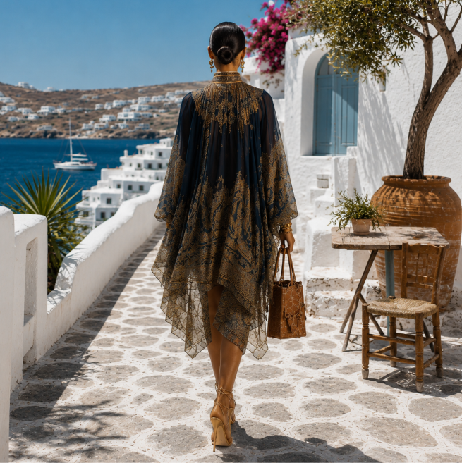 Valentina | Vestido mini de chifón con estampado barroco