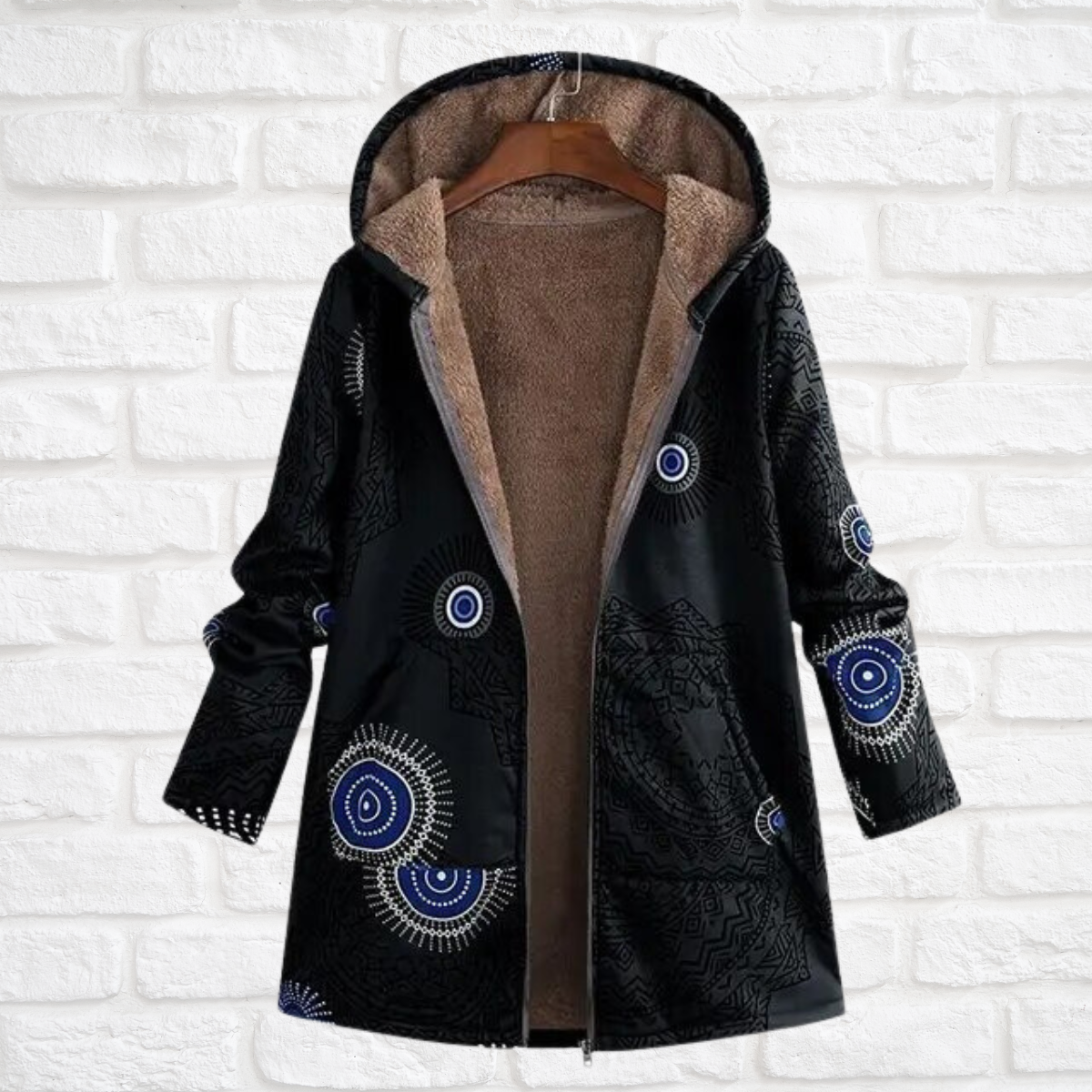 Winterjas Dames met Fleece Print Capuchon en Weerbestendige Stof