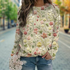 Trui Dames met Delicate Bloemenprint en Artistieke Warme Details