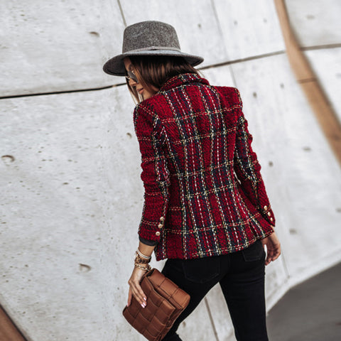 Geruite Tweed Jas Voor Dames