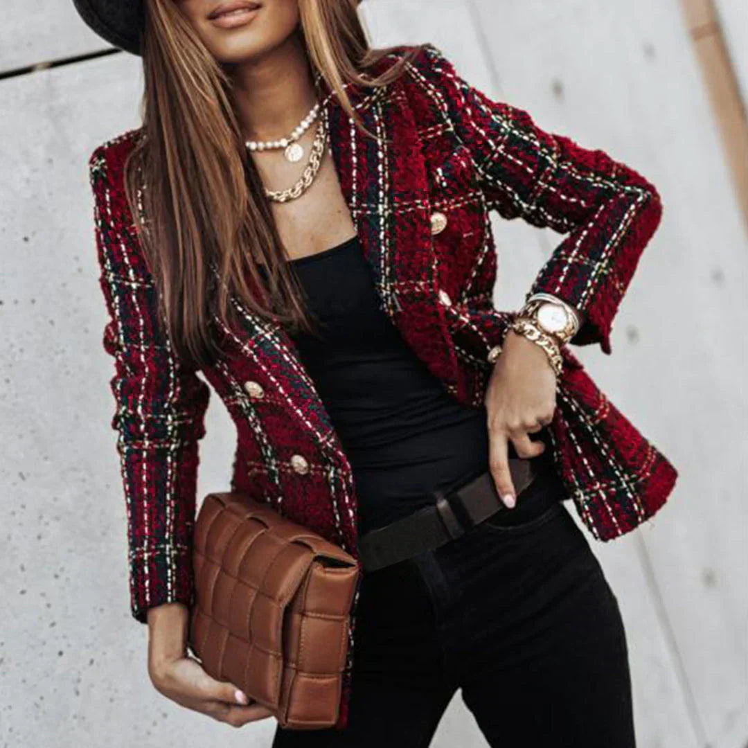 Geruite Tweed Jas Voor Dames