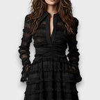 Inés | Vestido negro con inserciones transparentes