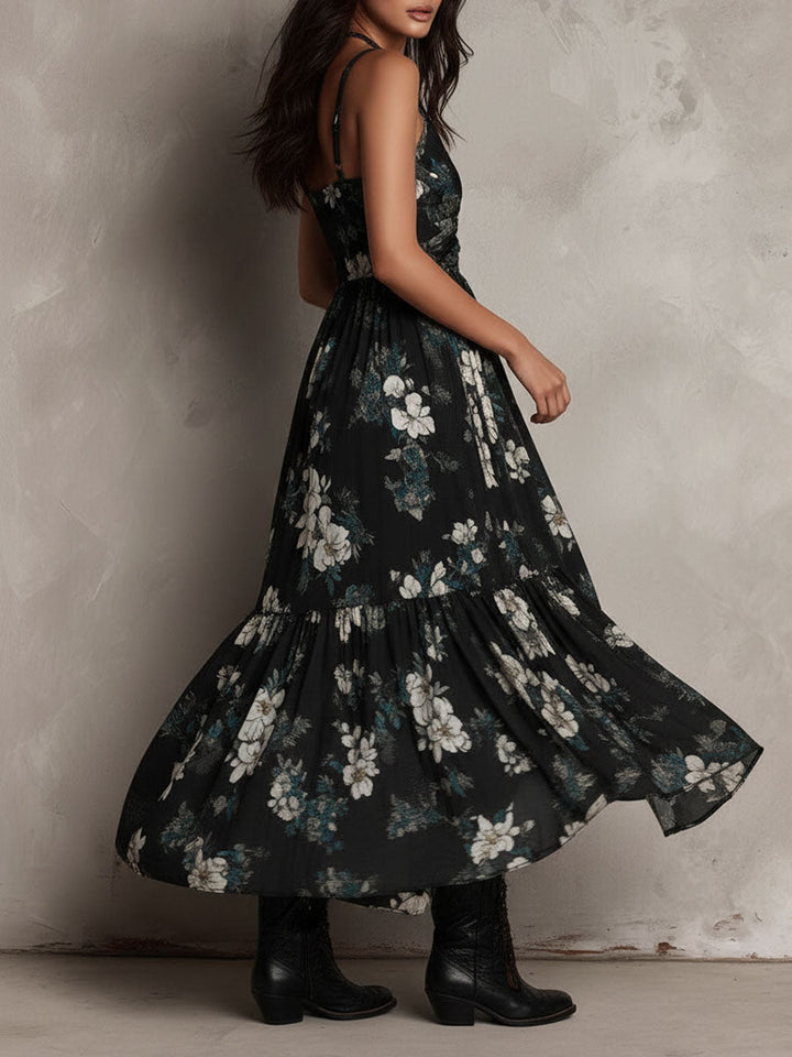 Eleonora | Vestido maxi bohemio sin tirantes con estampado floral