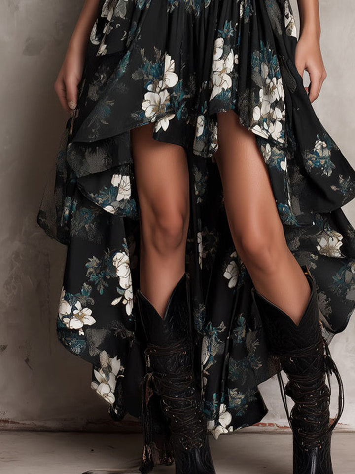 Eleonora | Vestido maxi bohemio sin tirantes con estampado floral