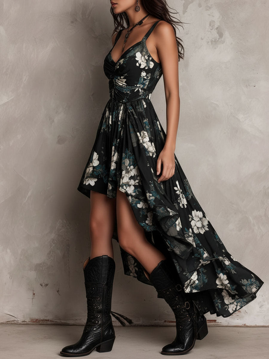 Eleonora | Vestido maxi bohemio sin tirantes con estampado floral