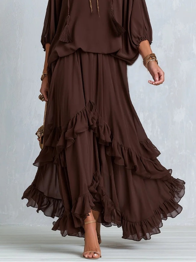 Idoia | Conjunto de gasa con volantes y falda con vuelo