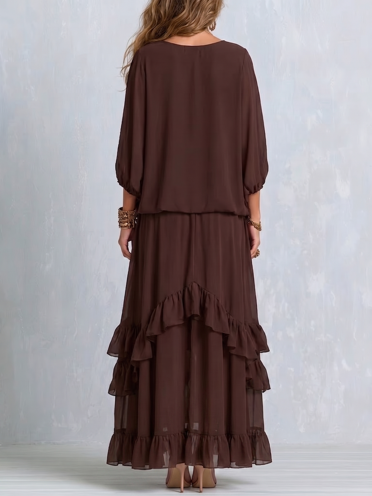 Idoia | Conjunto de gasa con volantes y falda con vuelo