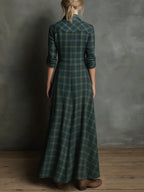 Candela | Vestido camisero largo con cuello de cuadros