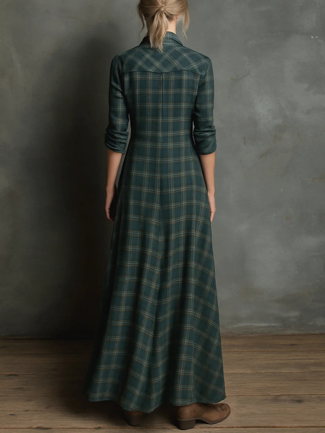 Candela | Vestido camisero largo con cuello de cuadros