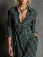 Candela | Vestido camisero largo con cuello de cuadros