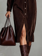Béatrice | Midi Dress in Corduroy with Pockets and Single Button Closure