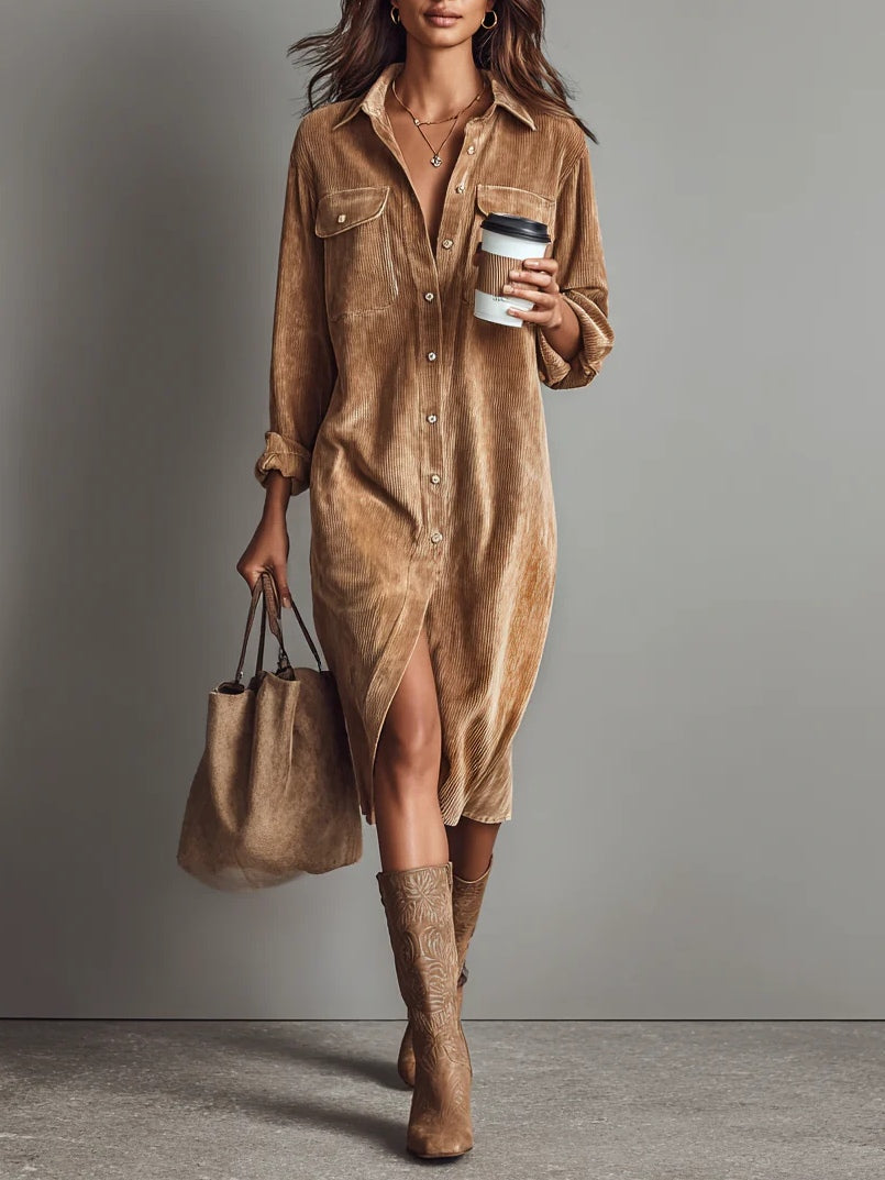 Mercedes | Vestido midi de pana con bolsillos