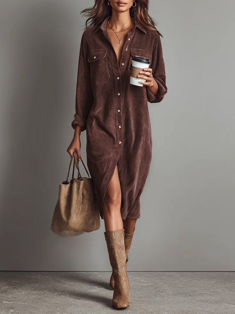 Mercedes | Vestido midi de pana con bolsillos