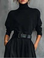 Noëlla | Black Turtleneck Top and Straight Pants Set