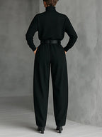 Noëlla | Black Turtleneck Top and Straight Pants Set