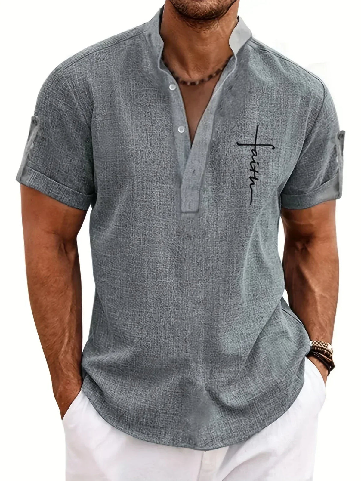 Sabino | Camisa de manga corta con cuello mao