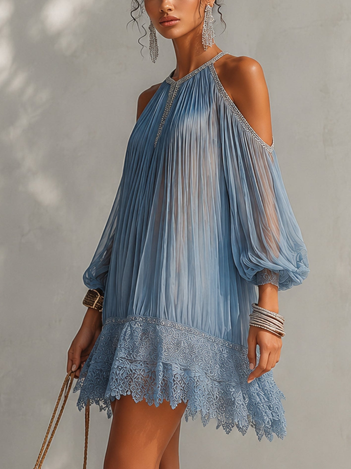 Pilar | Vestido mini de hombros descubiertos — detalle
