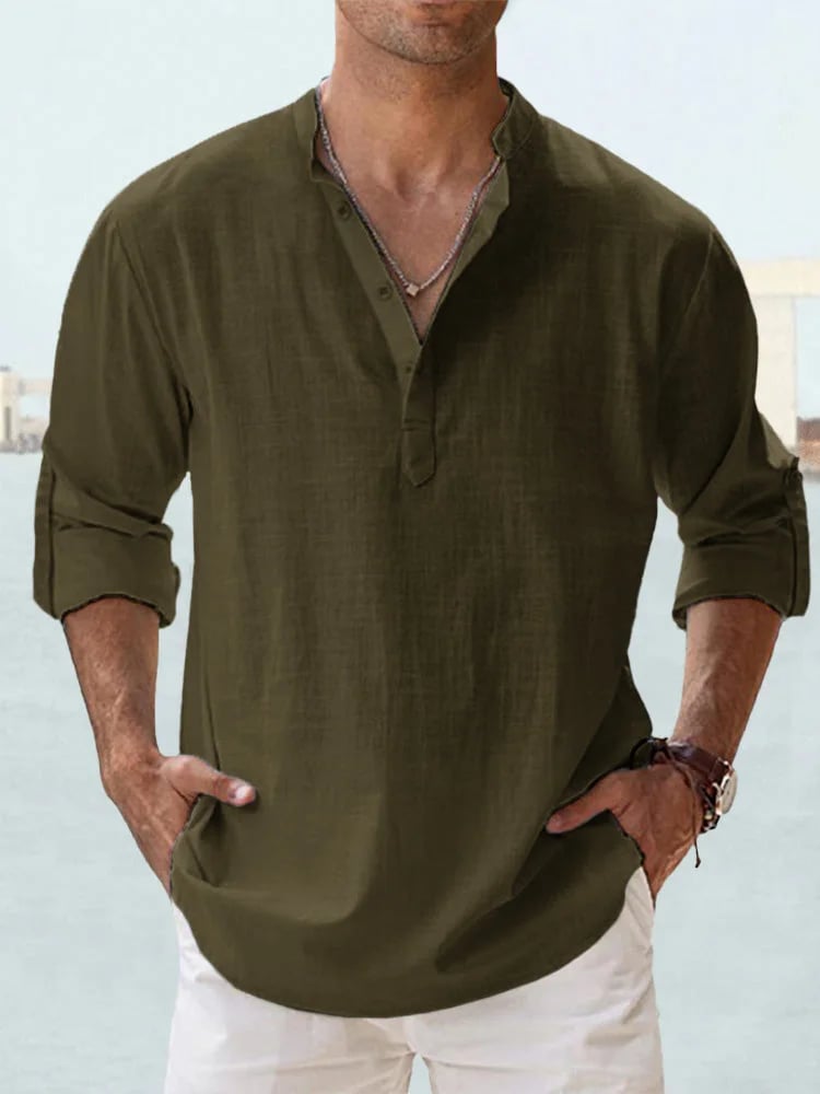 Fulgencio | Camisa de lino y algodón con cuello mao