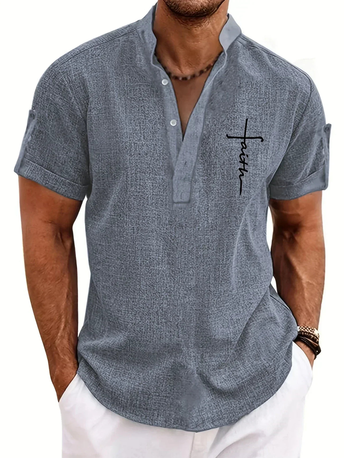 Sabino | Camisa de manga corta con cuello mao
