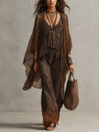 Ximena - Conjunto fluido de tres piezas con estampado de leopardo estilo boho