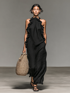 Rocío | Vestido largo sin mangas con volantes y bolsillos