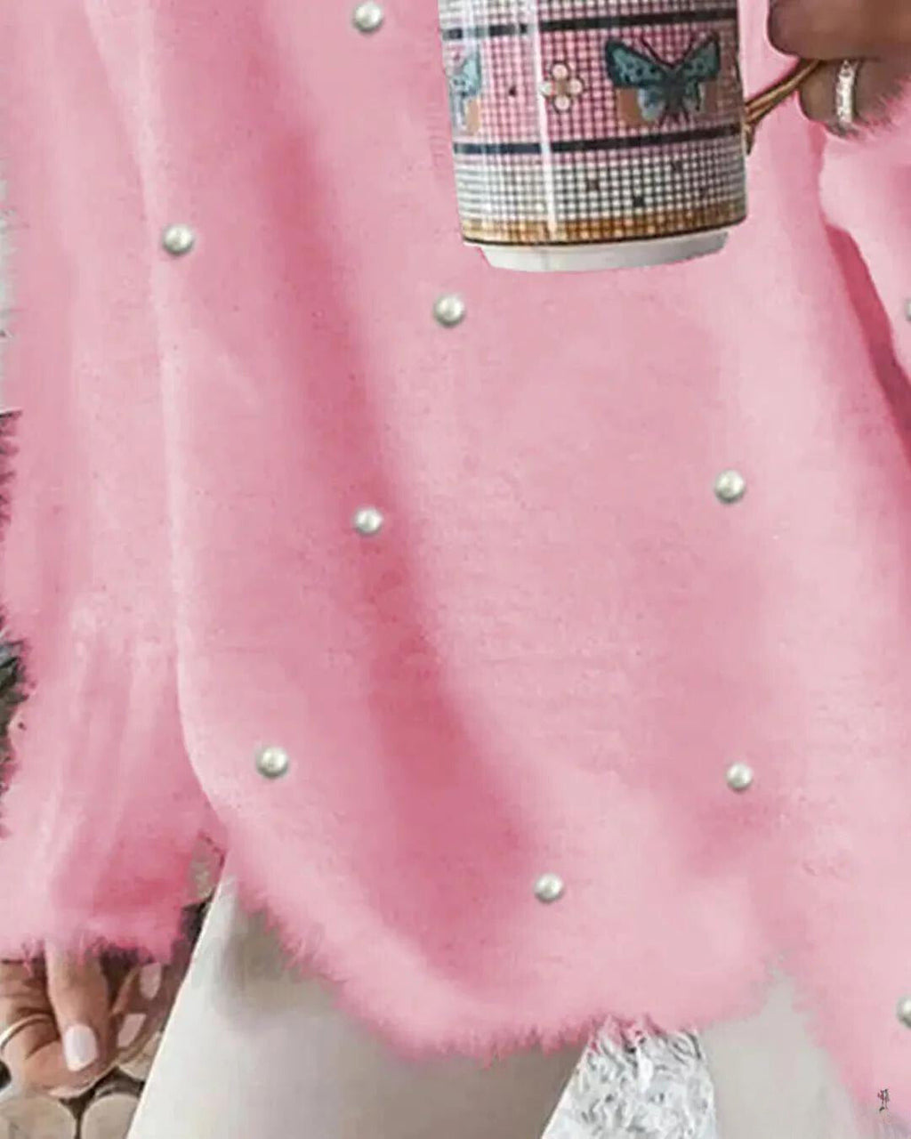 Magdalena | Jersey de punto con cuello de pico y perlas