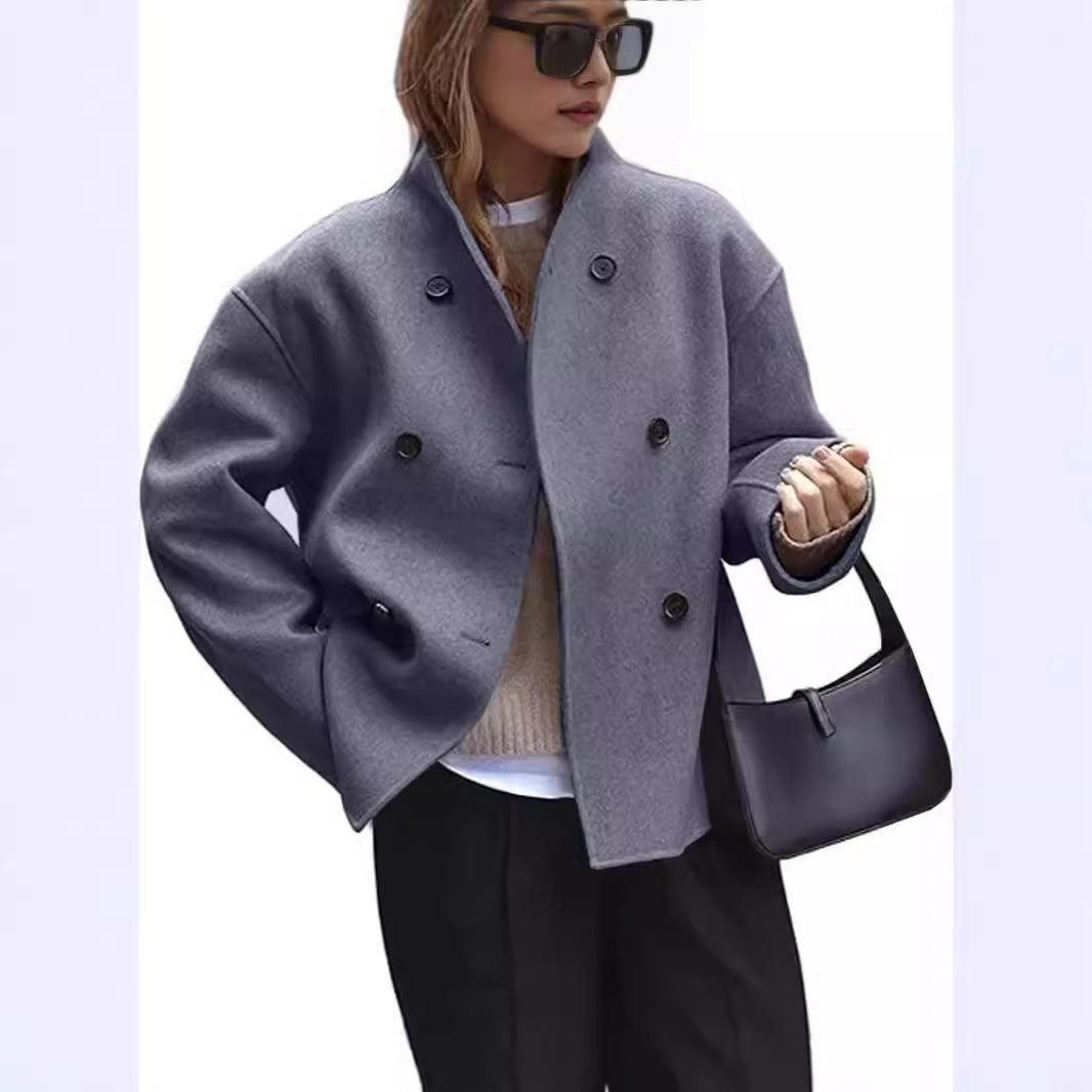 Button met drie rijen Plaid Tweed Coat