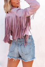 All Night Cropped Fringe Faux Suede Jacket
