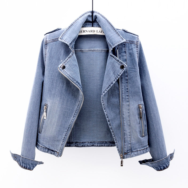 Tussenjas Dames van Denim met Asymmetrische Rits en Reverskraag