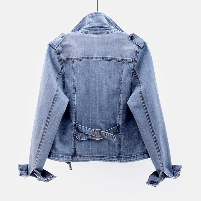 Tussenjas Dames van Denim met Asymmetrische Rits en Reverskraag