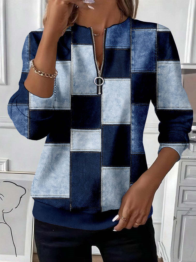 Trui Dames met Halve Rits en Modern Geometrisch Patroon voor Comfort