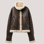Elisa – Vintage Faux Shearling Biker Jacket