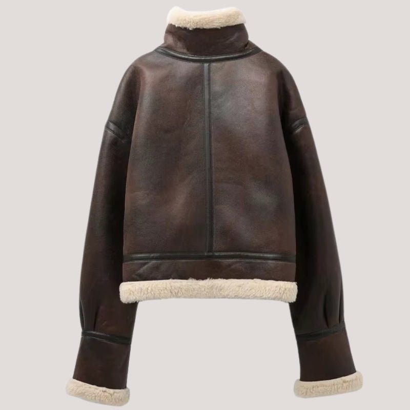 Elisa – Vintage Faux Shearling Biker Jacket
