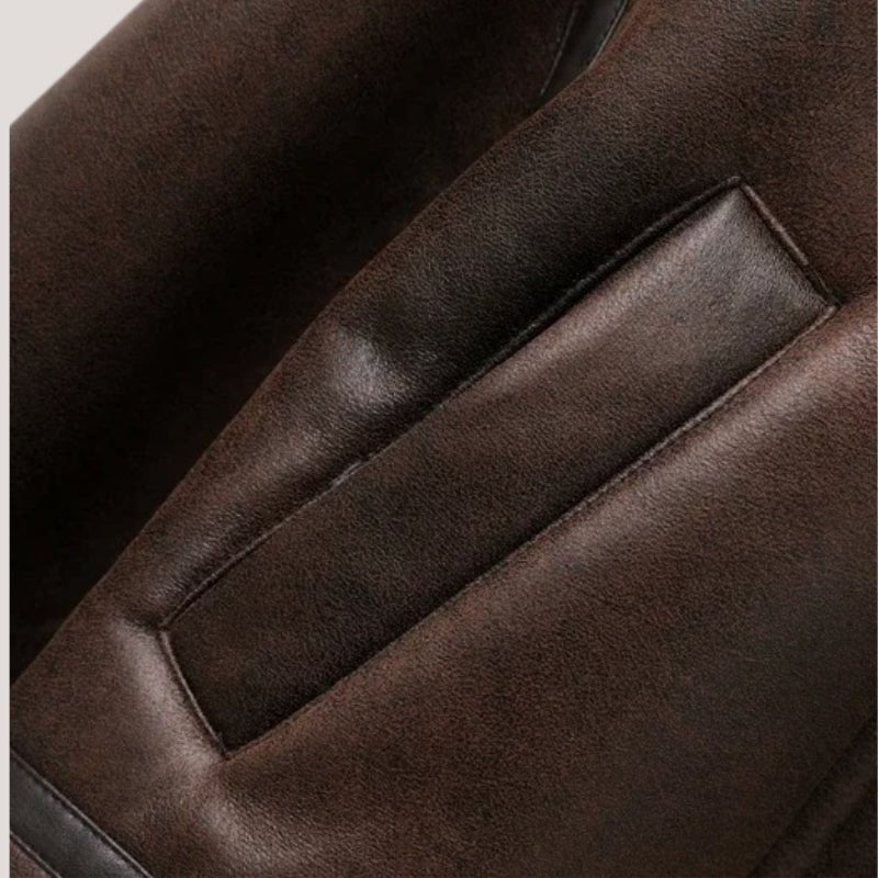 Elisa – Vintage Faux Shearling Biker Jacket