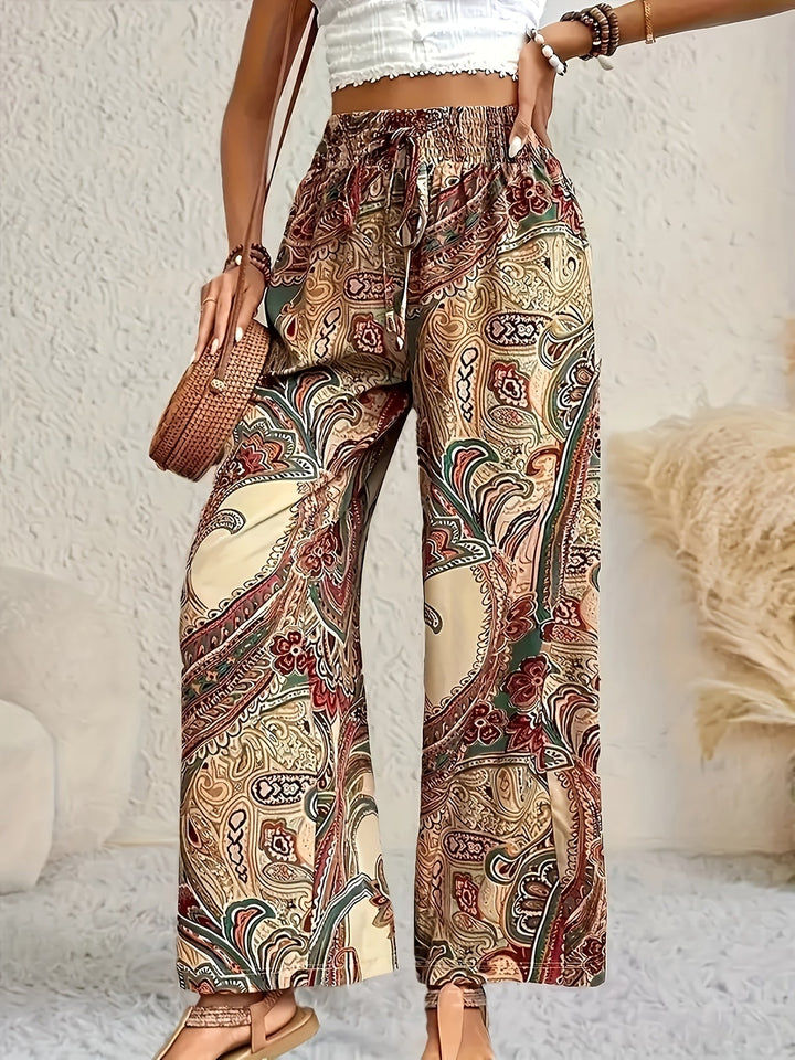 Manuela - Pantalón de verano bohemio de pierna ancha con estampado floral