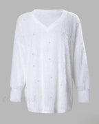 Magdalena | Jersey de punto con cuello de pico y perlas