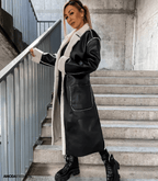 Winterjas Dames Lang van Leer met Zacht Fleece en Verstelbare Riem