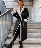 Winterjas Dames Lang van Leer met Zacht Fleece en Verstelbare Riem