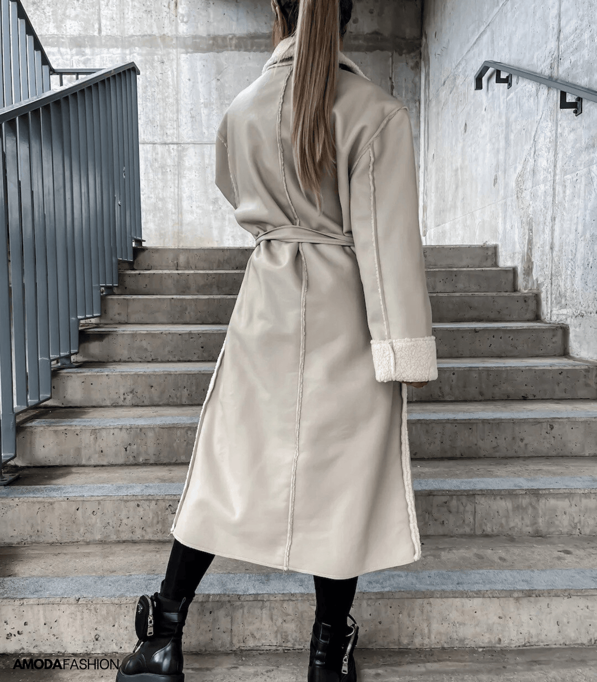 Winterjas Dames Lang van Leer met Zacht Fleece en Verstelbare Riem