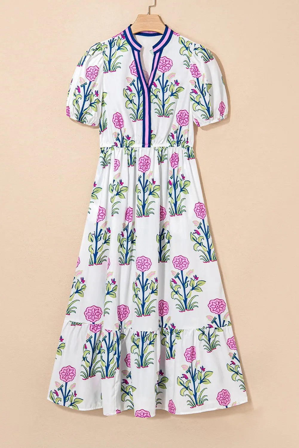 Tessa | Vestido midi boho con volantes y mangas abullonadas