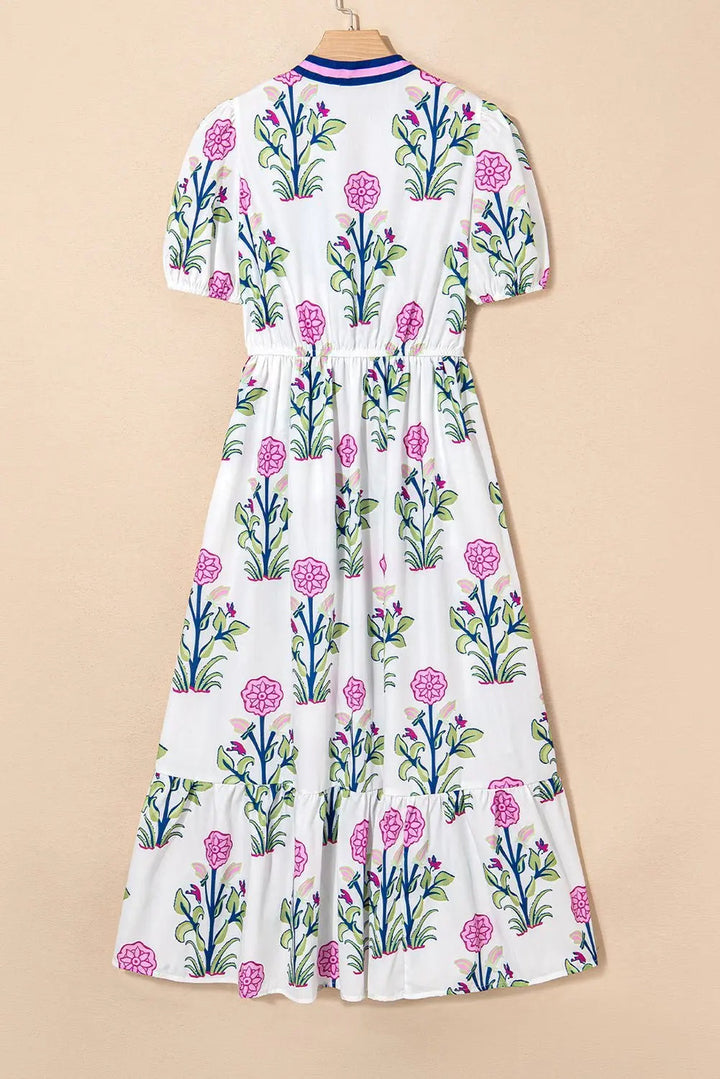 Tessa | Vestido midi boho con volantes y mangas abullonadas