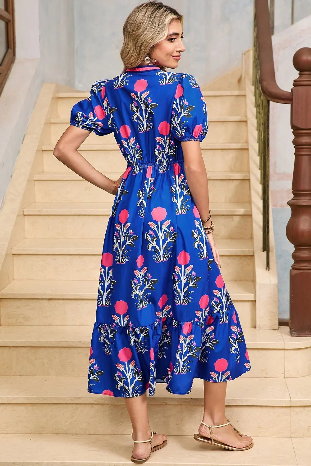Tessa | Vestido midi boho con volantes y mangas abullonadas