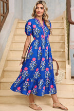 Tessa | Vestido midi boho con volantes y mangas abullonadas