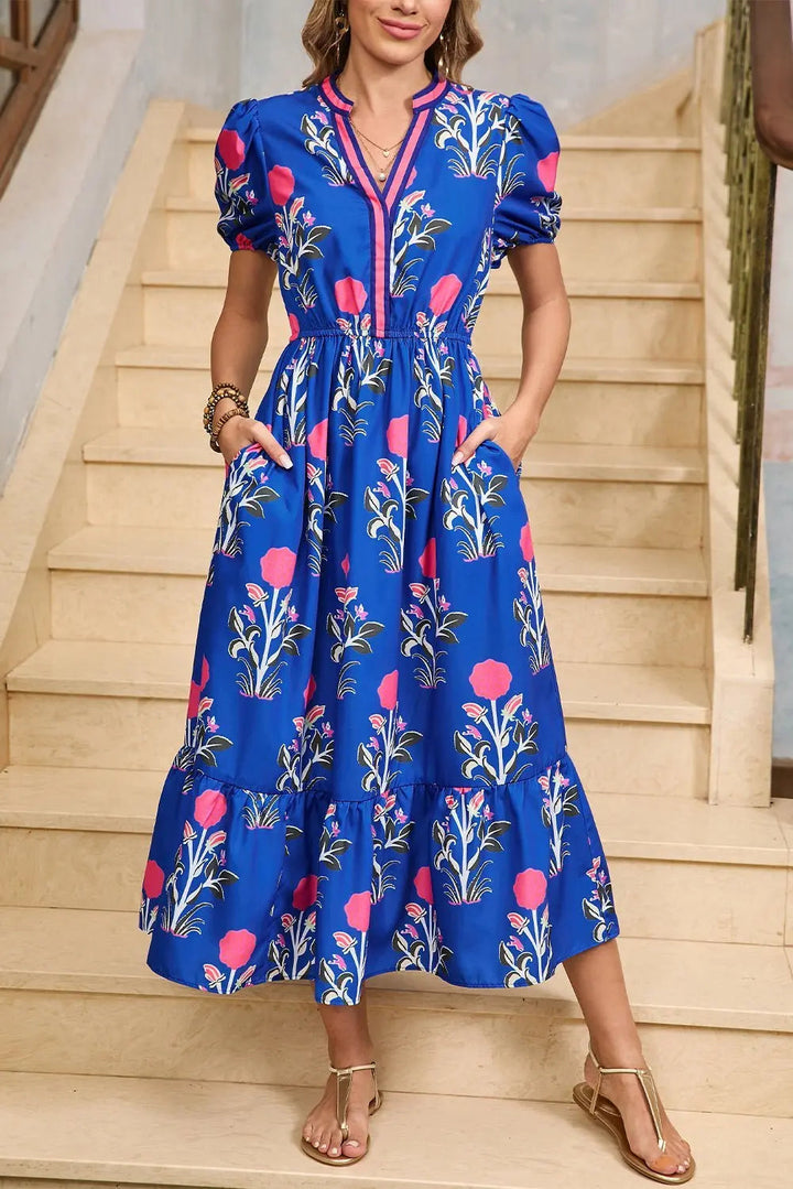 Tessa | Vestido midi boho con volantes y mangas abullonadas