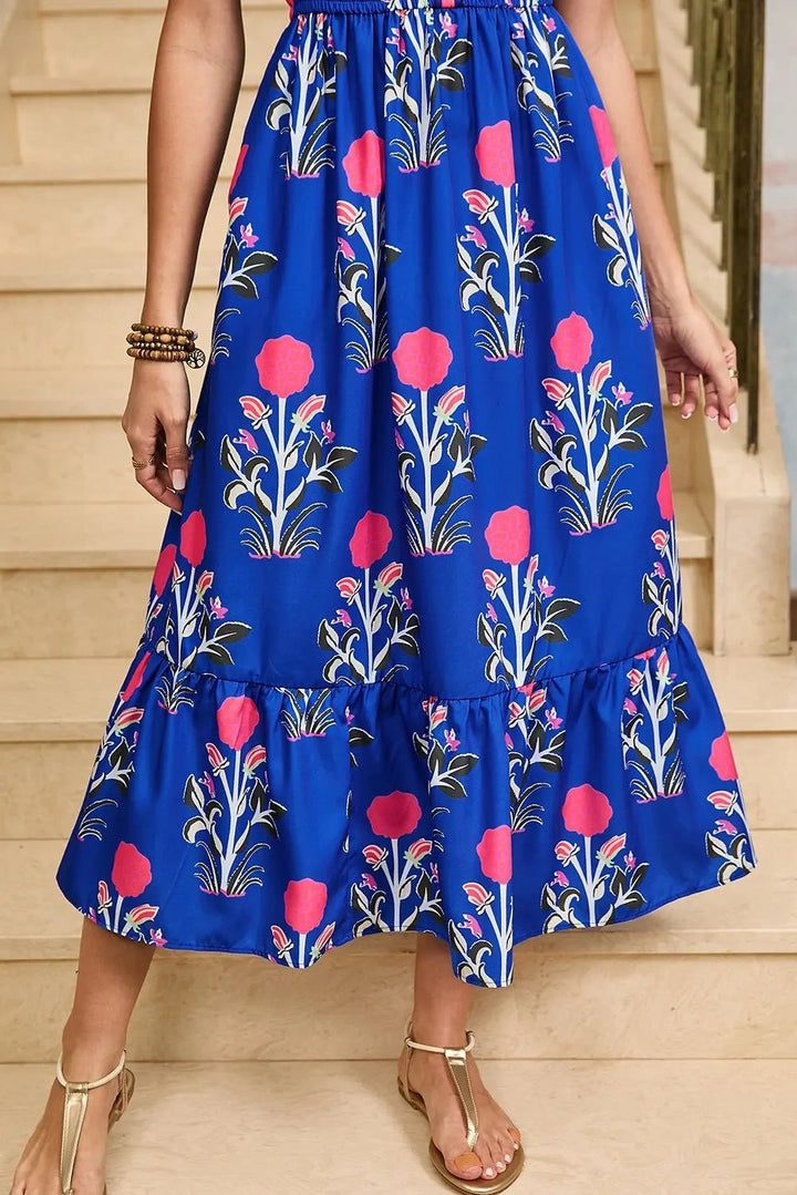Tessa | Vestido midi boho con volantes y mangas abullonadas