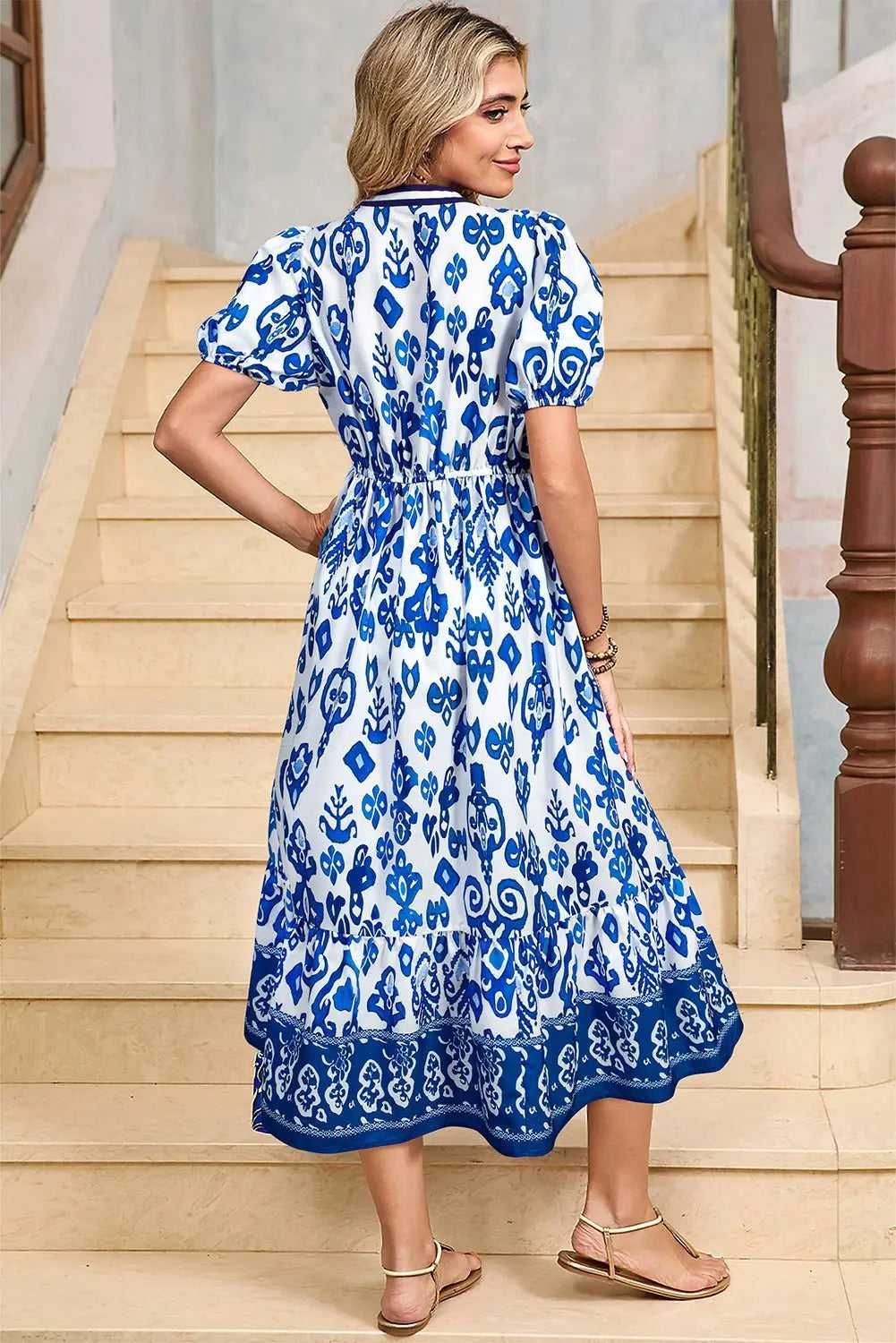 Tessa | Vestido midi boho con volantes y mangas abullonadas