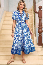Tessa | Vestido midi boho con volantes y mangas abullonadas