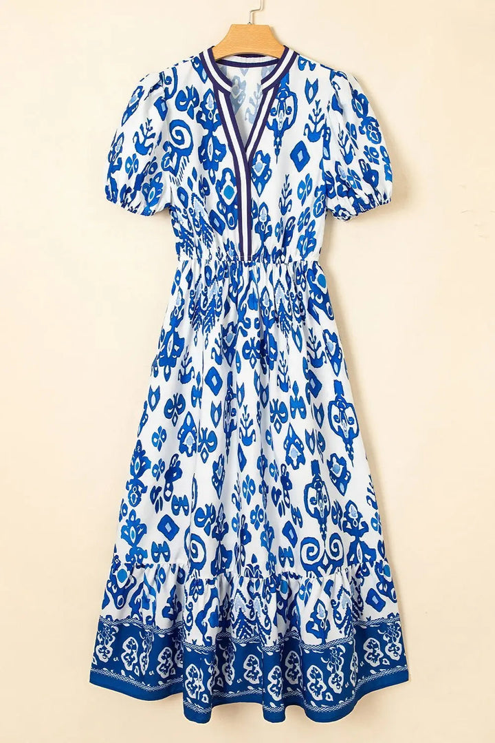 Tessa | Vestido midi boho con volantes y mangas abullonadas