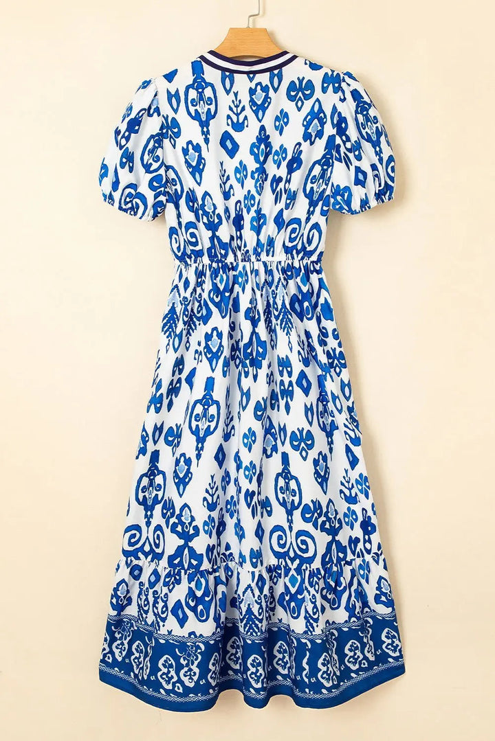 Tessa | Vestido midi boho con volantes y mangas abullonadas